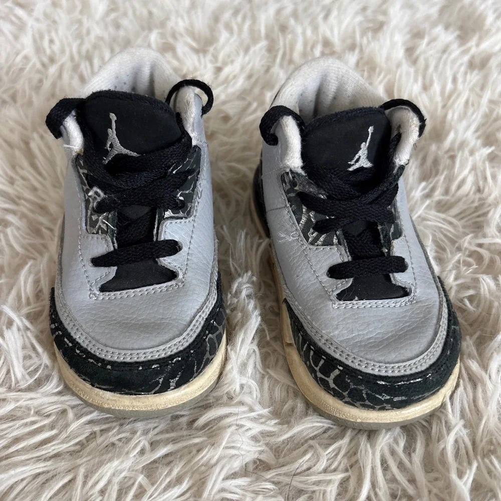 Kids Retro Jordan 3 Toddler Sneakers Wolf Grey Black Cement‎ Print Size 6C